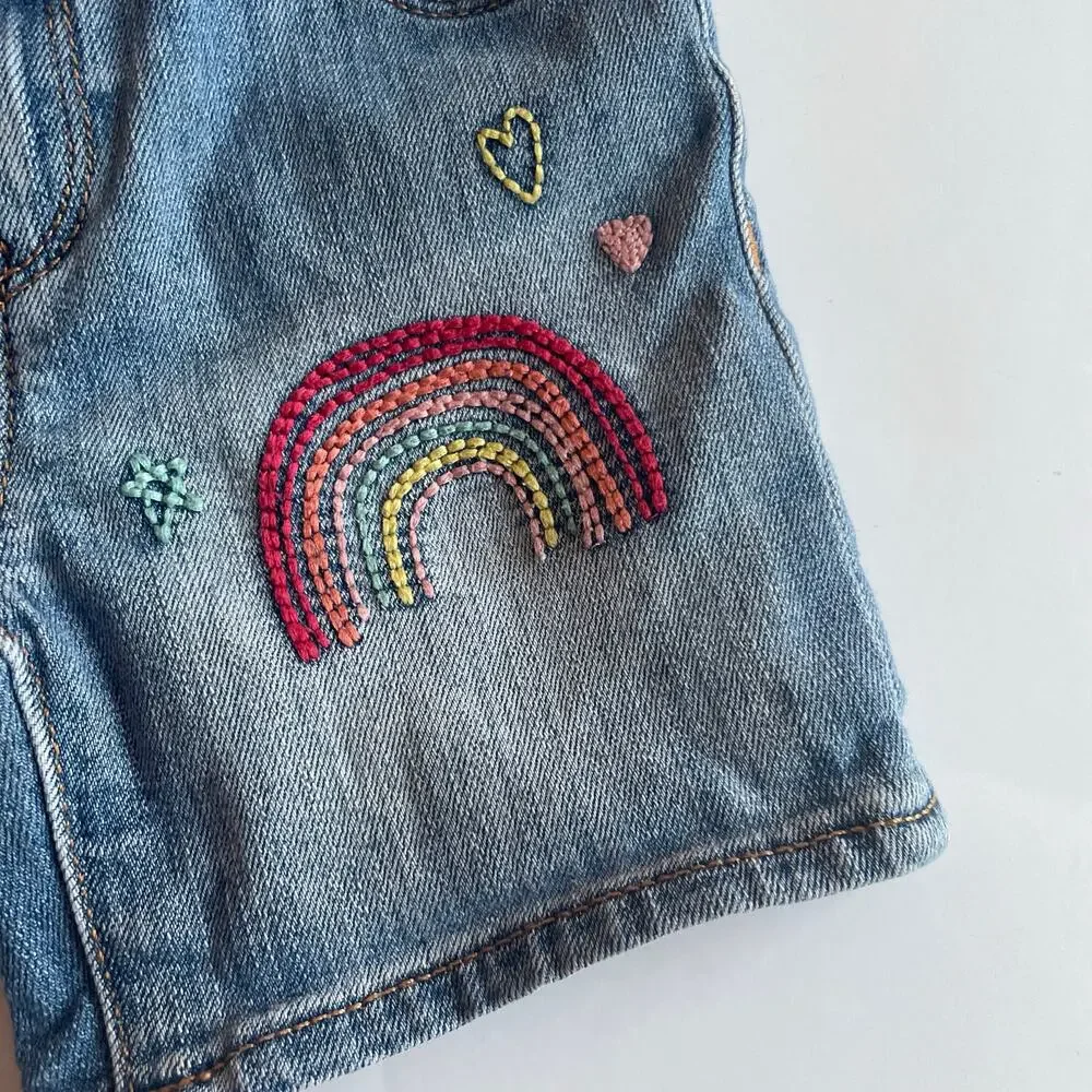 Gap Kids Denim Shorts - Rainbow Embroidered - Size 3